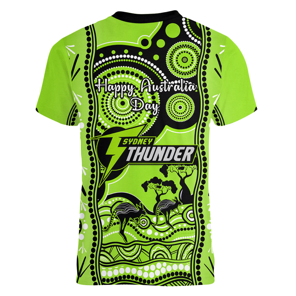 Sydney Thunder Cricket Women V Neck T Shirt Happy Australia Day Aboriginal Art - Vibe Hoodie Shop