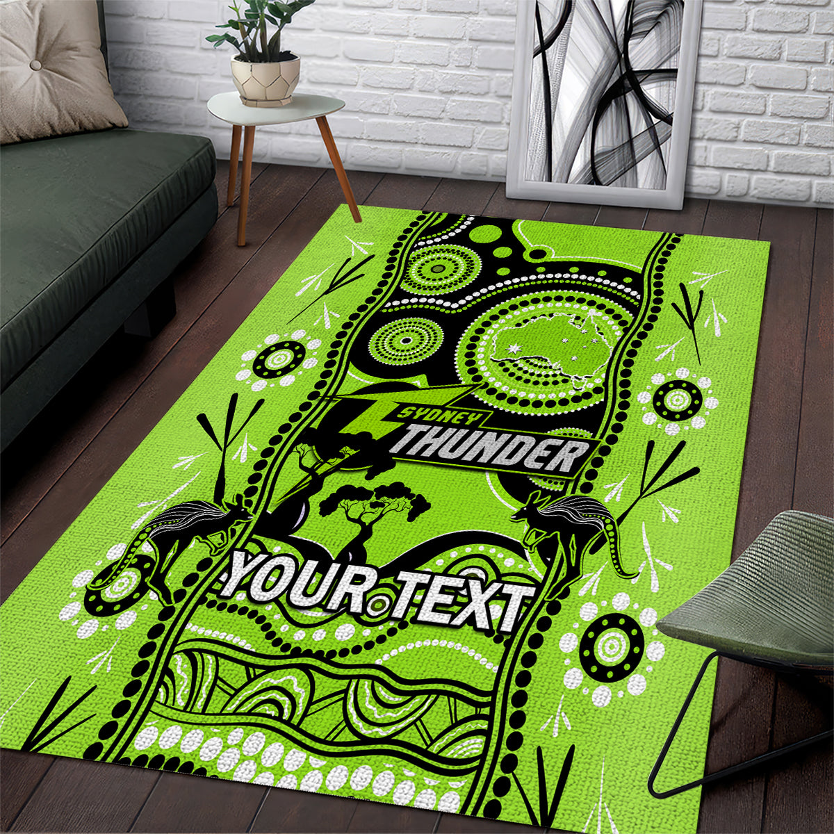 Custom Sydney Thunder Cricket Area Rug Happy Australia Day Aboriginal Art - Vibe Hoodie Shop