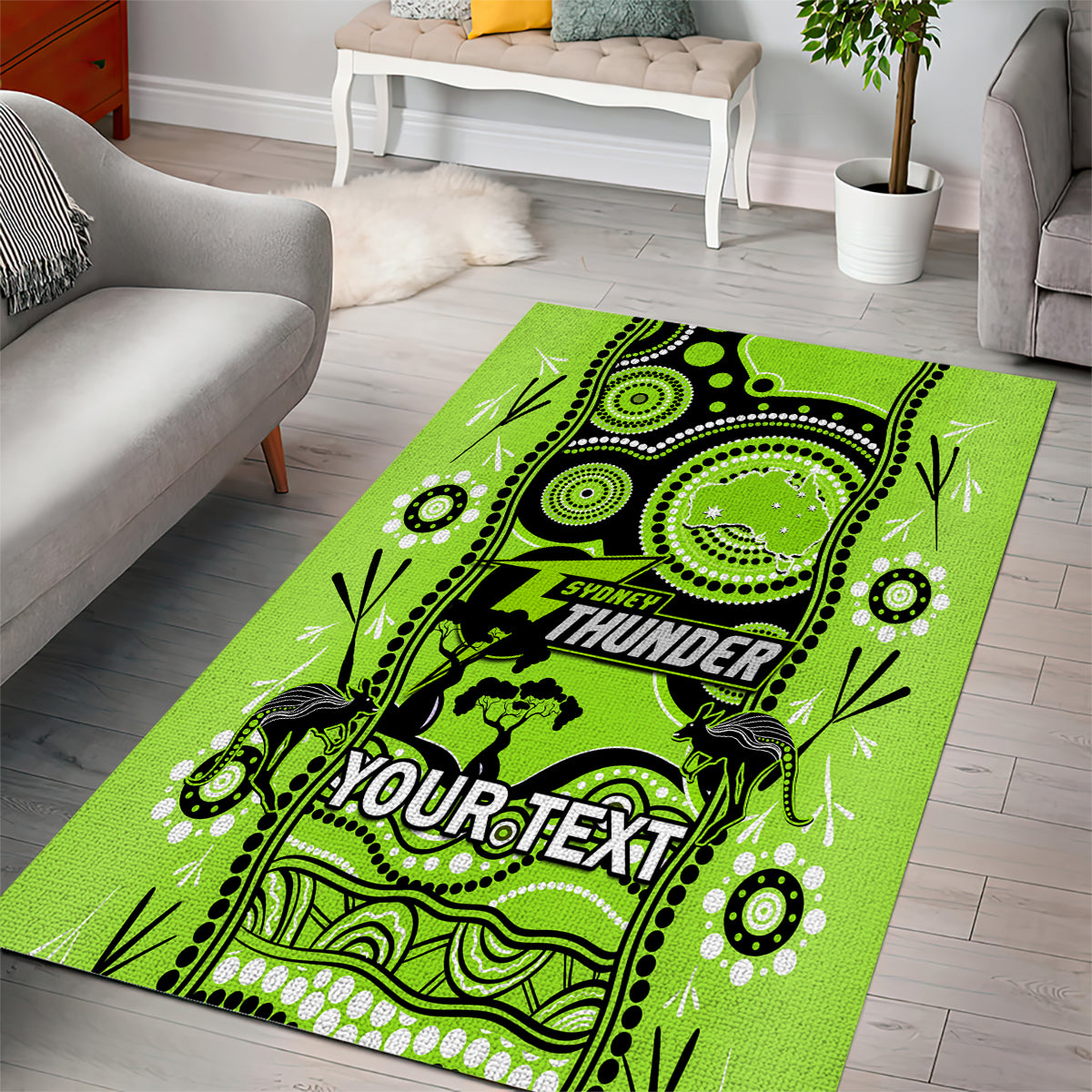 Custom Sydney Thunder Cricket Area Rug Happy Australia Day Aboriginal Art - Vibe Hoodie Shop