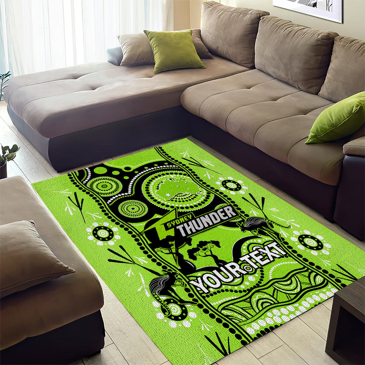 Custom Sydney Thunder Cricket Area Rug Happy Australia Day Aboriginal Art - Vibe Hoodie Shop