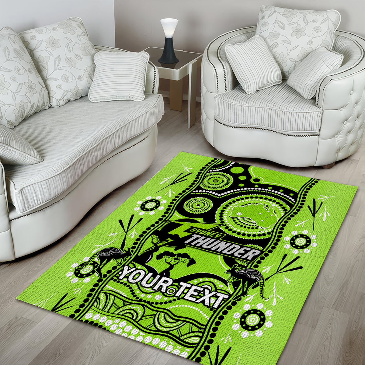 Custom Sydney Thunder Cricket Area Rug Happy Australia Day Aboriginal Art - Vibe Hoodie Shop