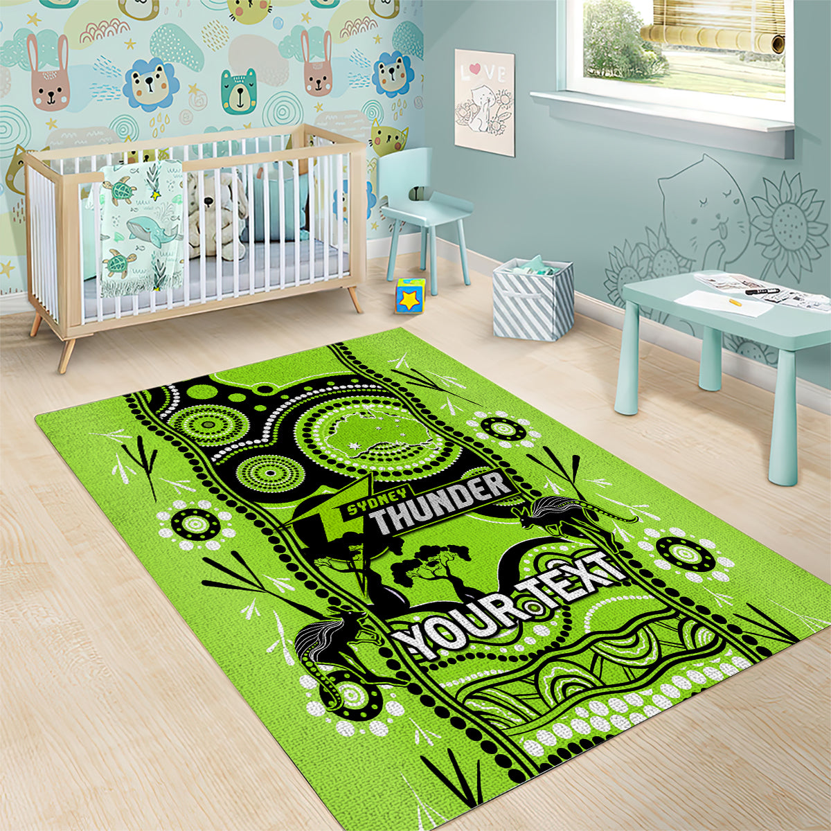 Custom Sydney Thunder Cricket Area Rug Happy Australia Day Aboriginal Art - Vibe Hoodie Shop