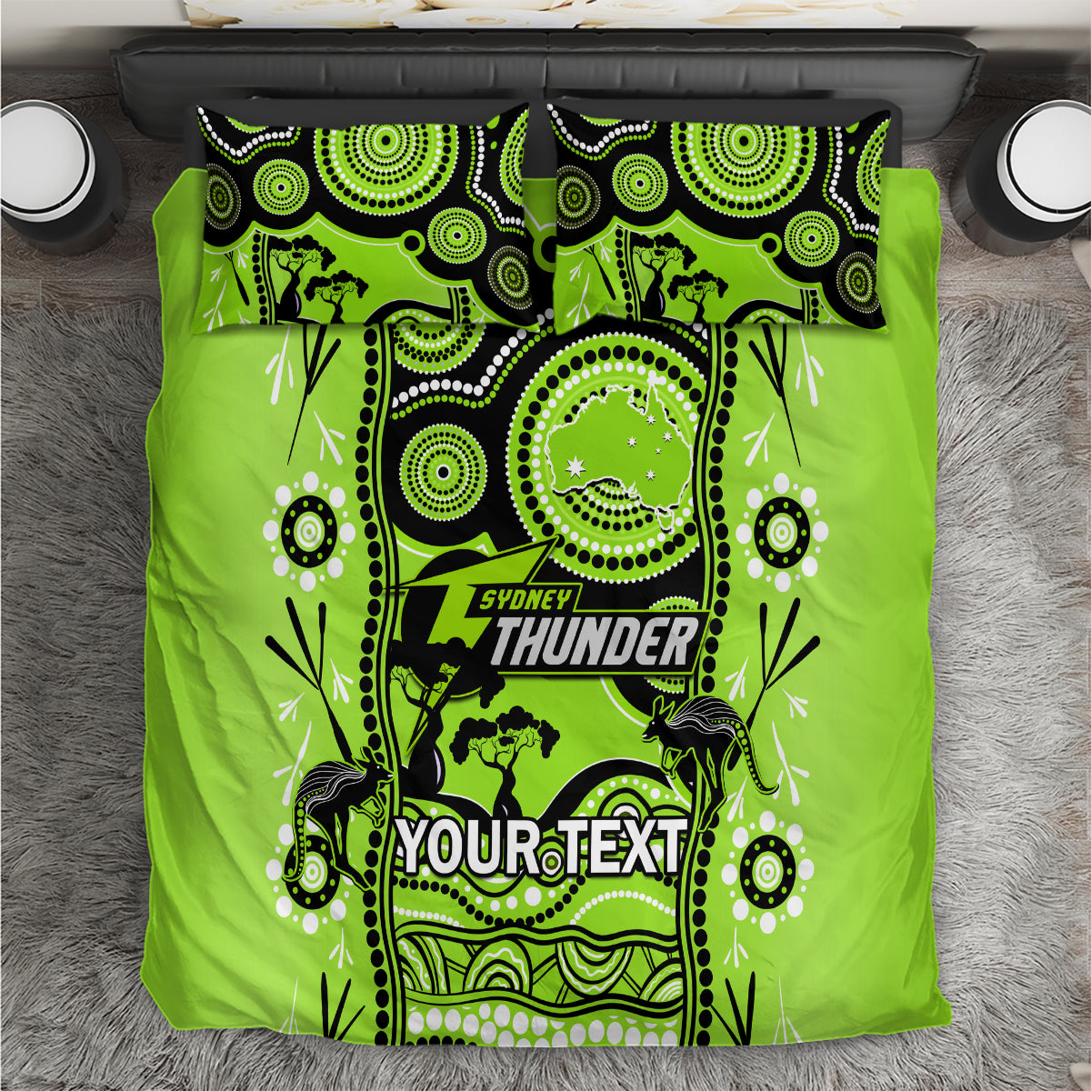 Custom Sydney Thunder Cricket Bedding Set Happy Australia Day Aboriginal Art - Vibe Hoodie Shop