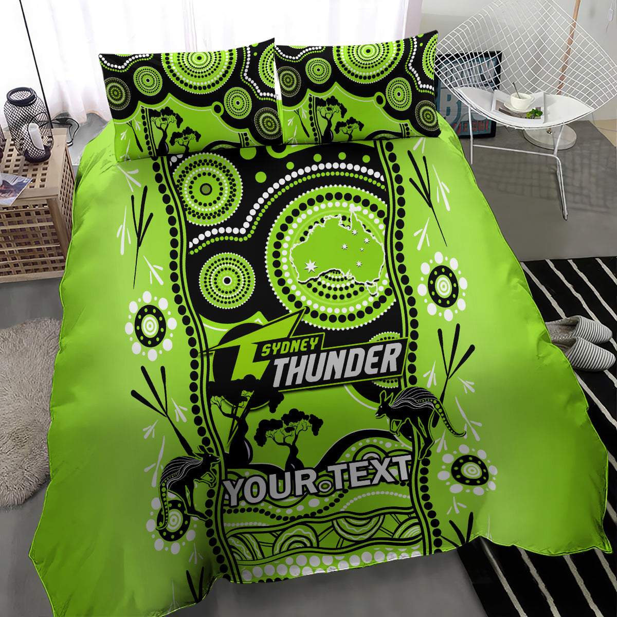 Custom Sydney Thunder Cricket Bedding Set Happy Australia Day Aboriginal Art - Vibe Hoodie Shop