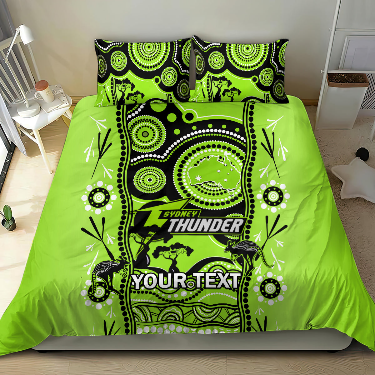 Custom Sydney Thunder Cricket Bedding Set Happy Australia Day Aboriginal Art - Vibe Hoodie Shop