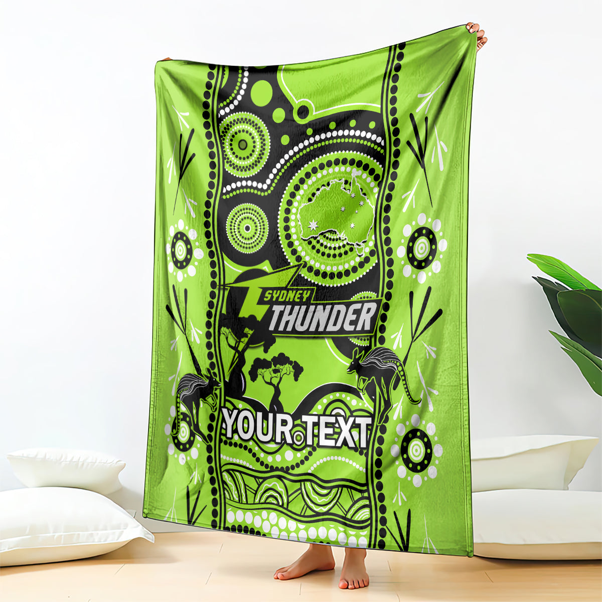 Custom Sydney Thunder Cricket Blanket Happy Australia Day Aboriginal Art - Vibe Hoodie Shop