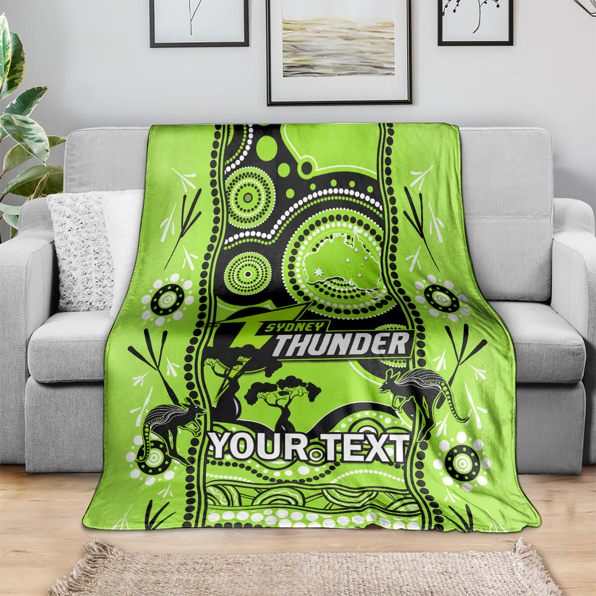 Custom Sydney Thunder Cricket Blanket Happy Australia Day Aboriginal Art - Vibe Hoodie Shop