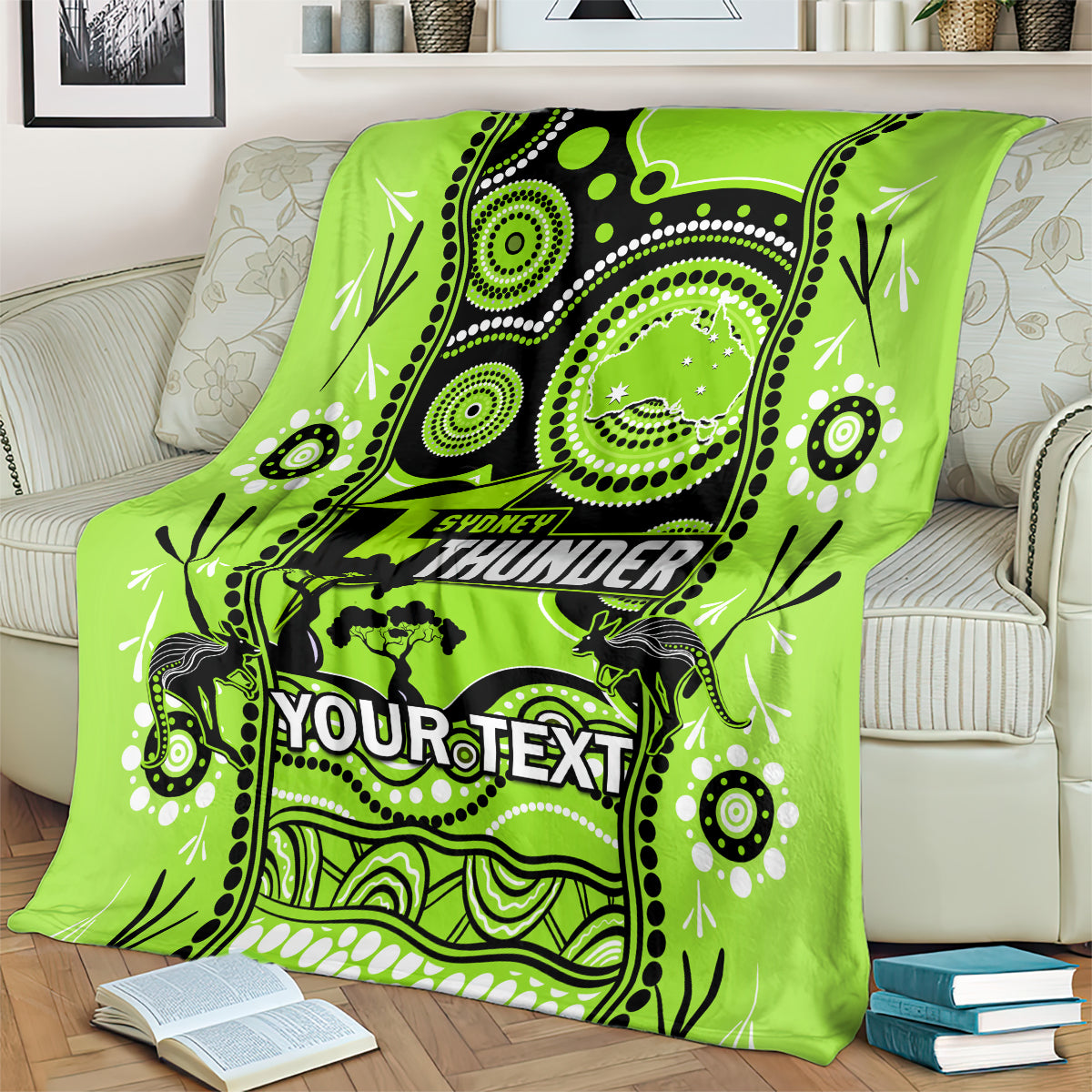 Custom Sydney Thunder Cricket Blanket Happy Australia Day Aboriginal Art - Vibe Hoodie Shop