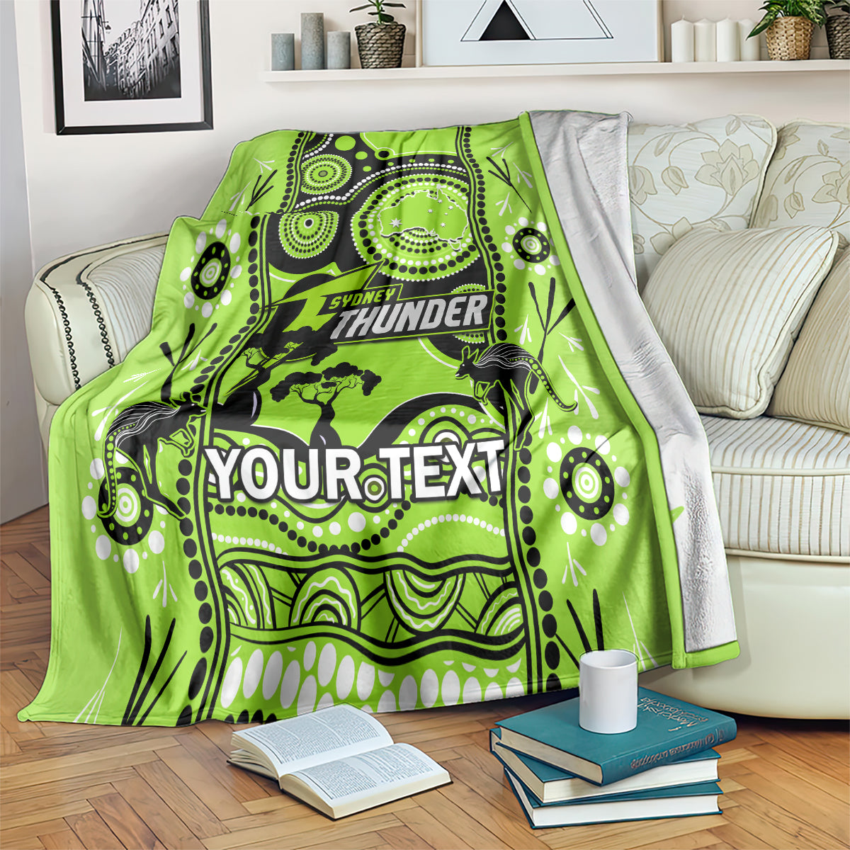 Custom Sydney Thunder Cricket Blanket Happy Australia Day Aboriginal Art - Vibe Hoodie Shop