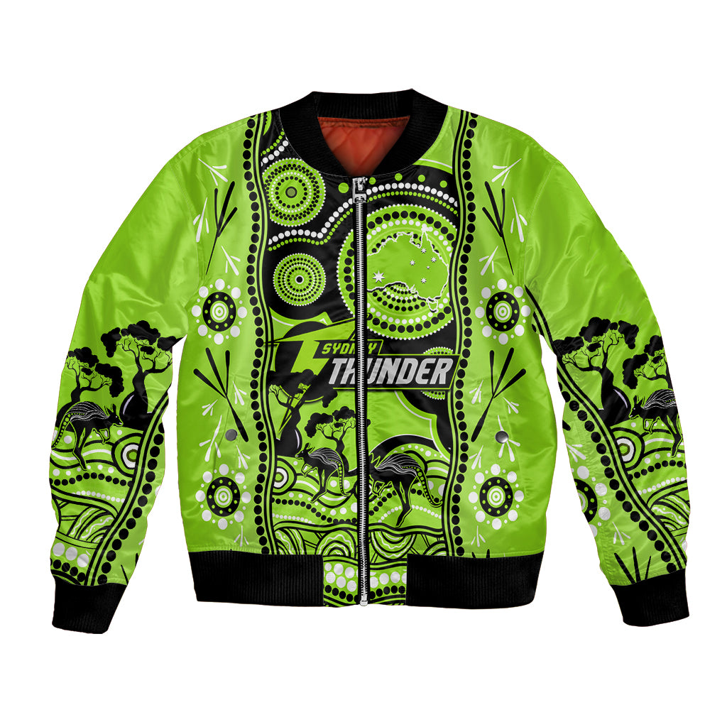 Custom Sydney Thunder Cricket Bomber Jacket Happy Australia Day Aboriginal Art - Vibe Hoodie Shop