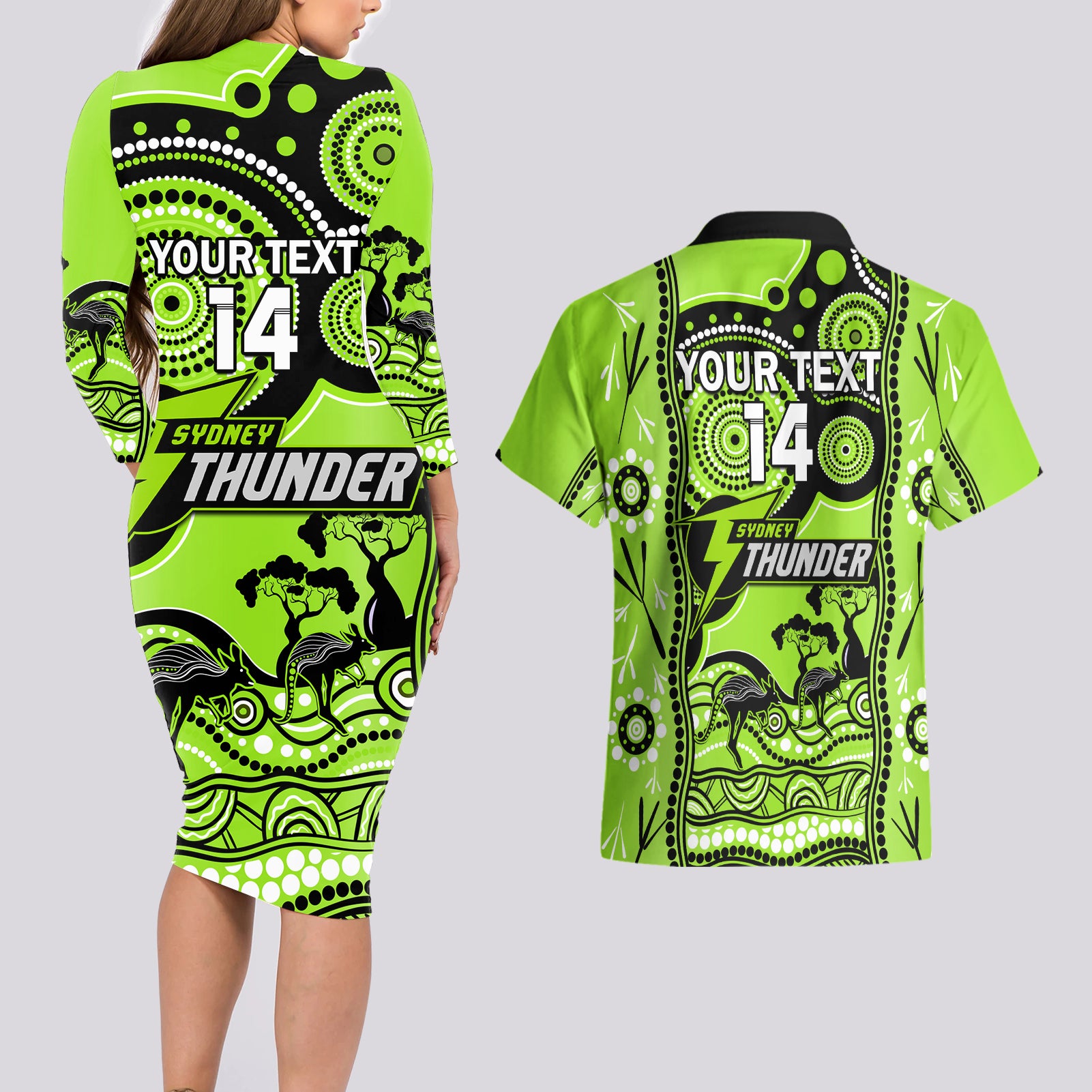 custom-sydney-thunder-cricket-couples-matching-long-sleeve-bodycon-dress-and-hawaiian-shirt-happy-australia-day-aboriginal-art