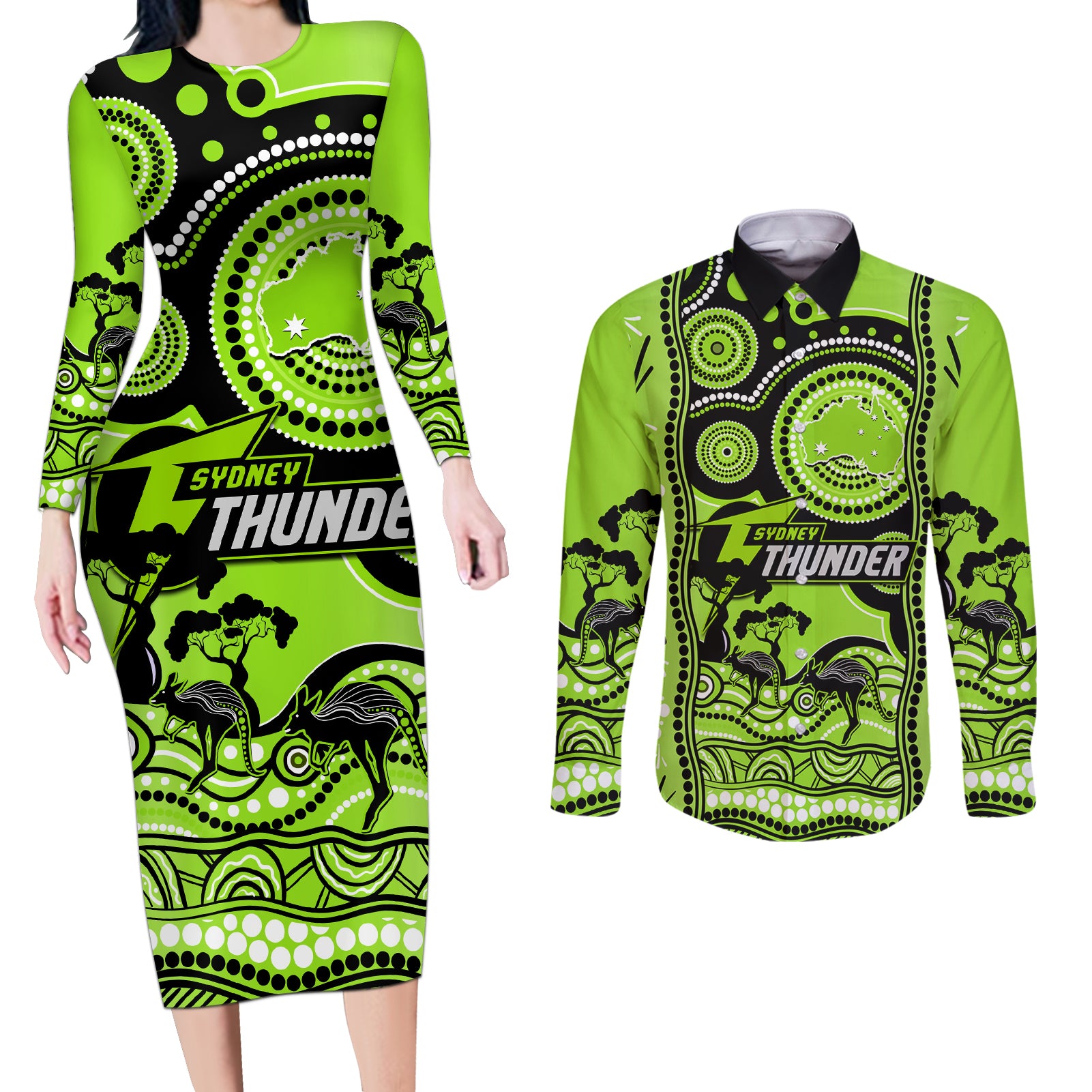 custom-sydney-thunder-cricket-couples-matching-long-sleeve-bodycon-dress-and-long-sleeve-button-shirt-happy-australia-day-aboriginal-art