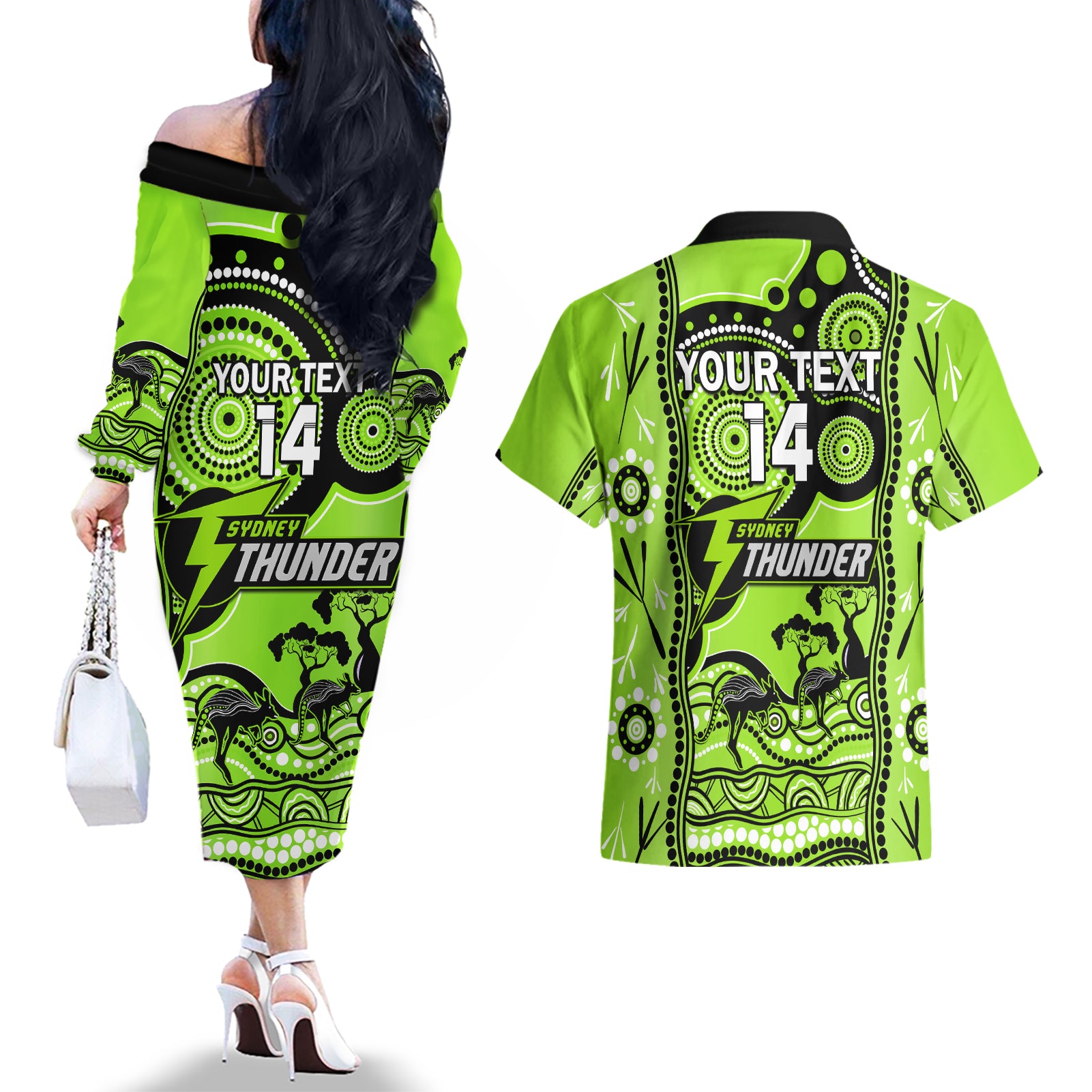 custom-sydney-thunder-cricket-couples-matching-off-the-shoulder-long-sleeve-dress-and-hawaiian-shirt-happy-australia-day-aboriginal-art