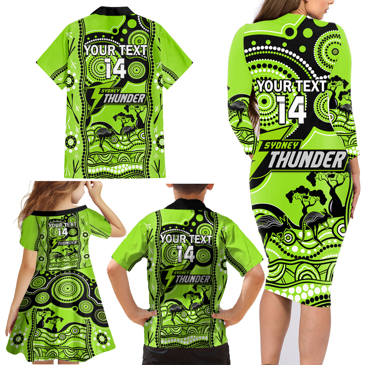 custom-sydney-thunder-cricket-family-matching-long-sleeve-bodycon-dress-and-hawaiian-shirt-happy-australia-day-aboriginal-art