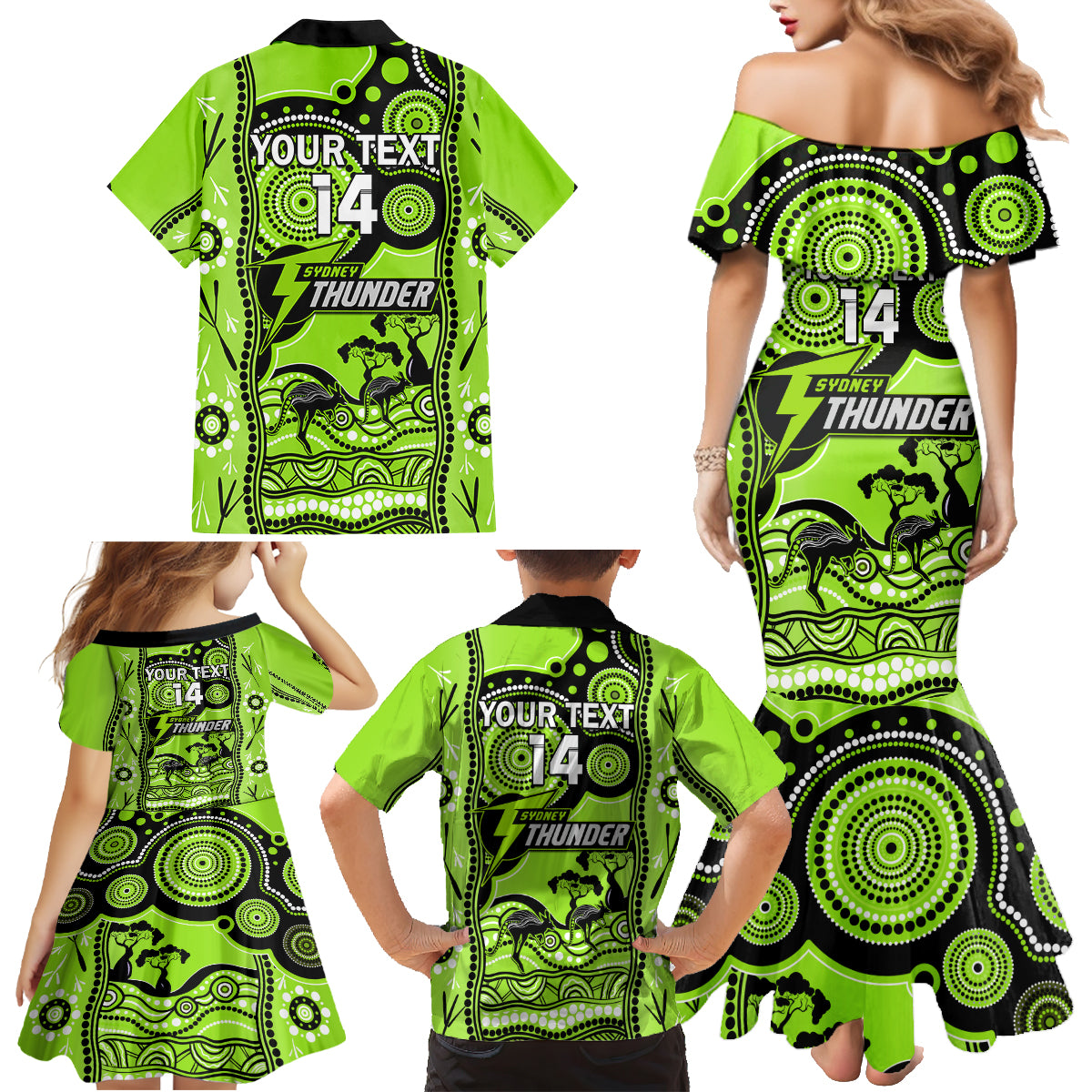 custom-sydney-thunder-cricket-family-matching-mermaid-dress-and-hawaiian-shirt-happy-australia-day-aboriginal-art