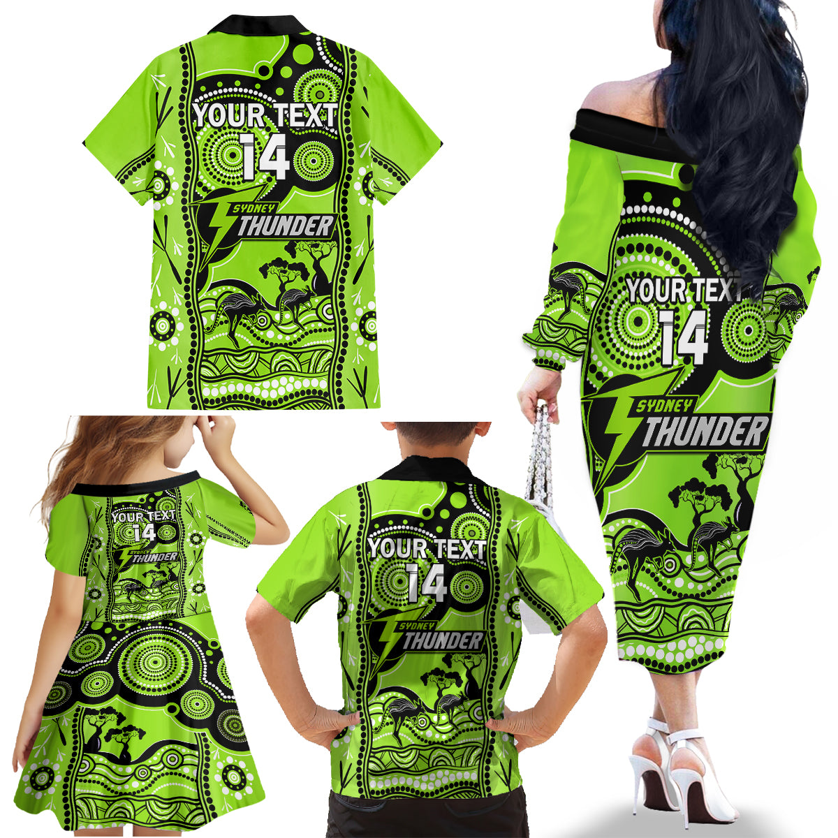 custom-sydney-thunder-cricket-family-matching-off-shoulder-long-sleeve-dress-and-hawaiian-shirt-happy-australia-day-aboriginal-art