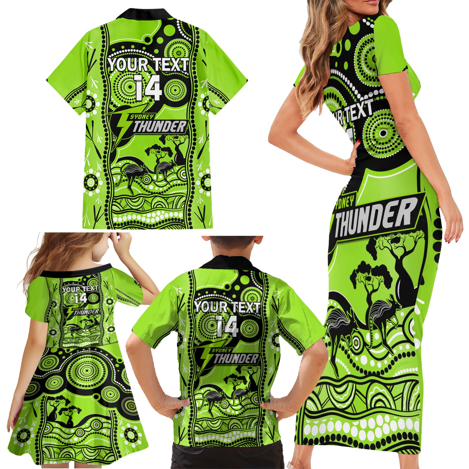 custom-sydney-thunder-cricket-family-matching-short-sleeve-bodycon-dress-and-hawaiian-shirt-happy-australia-day-aboriginal-art