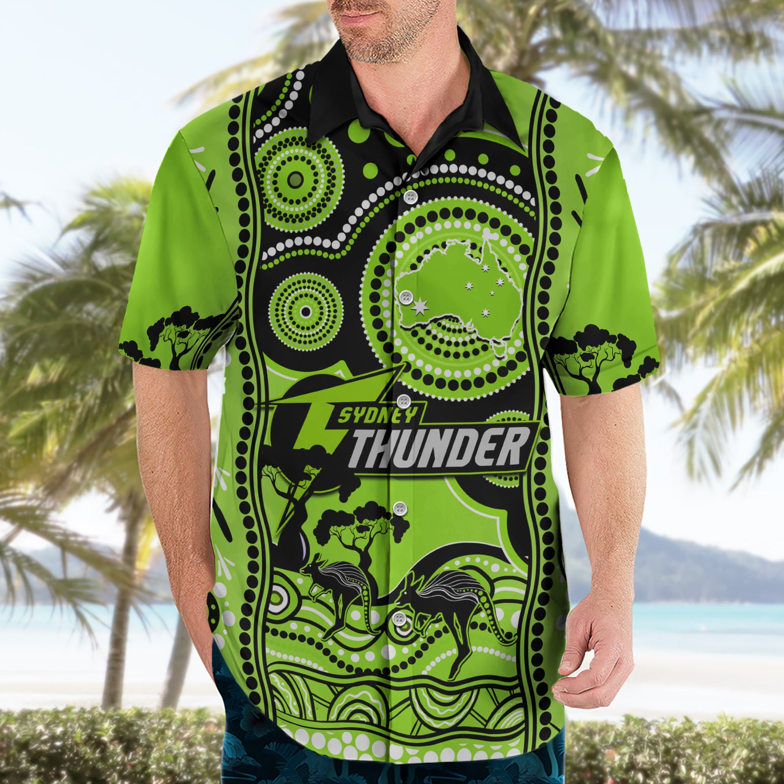 Custom Sydney Thunder Cricket Hawaiian Shirt Happy Australia Day Aboriginal Art - Vibe Hoodie Shop