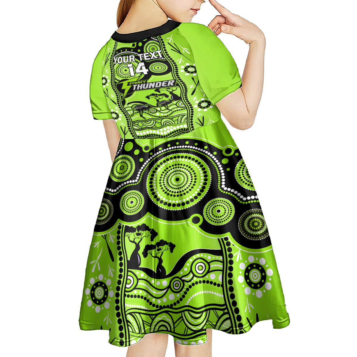 Custom Sydney Thunder Cricket Kid Short Sleeve Dress Happy Australia Day Aboriginal Art - Vibe Hoodie Shop