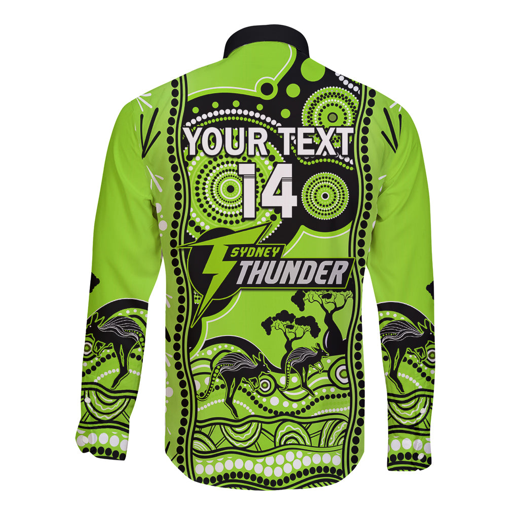 Custom Sydney Thunder Cricket Long Sleeve Button Shirt Happy Australia Day Aboriginal Art - Vibe Hoodie Shop