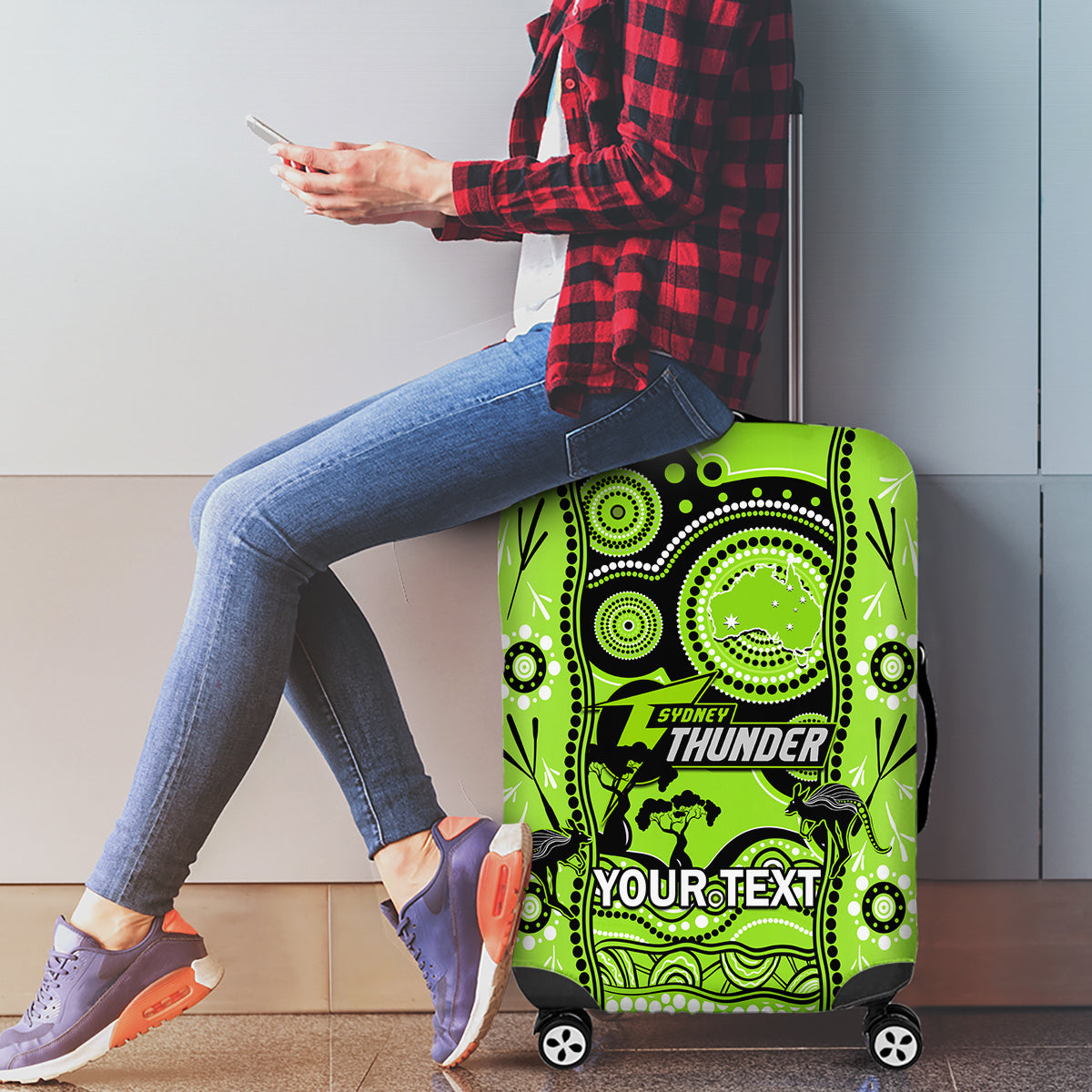 Custom Sydney Thunder Cricket Luggage Cover Happy Australia Day Aboriginal Art - Vibe Hoodie Shop