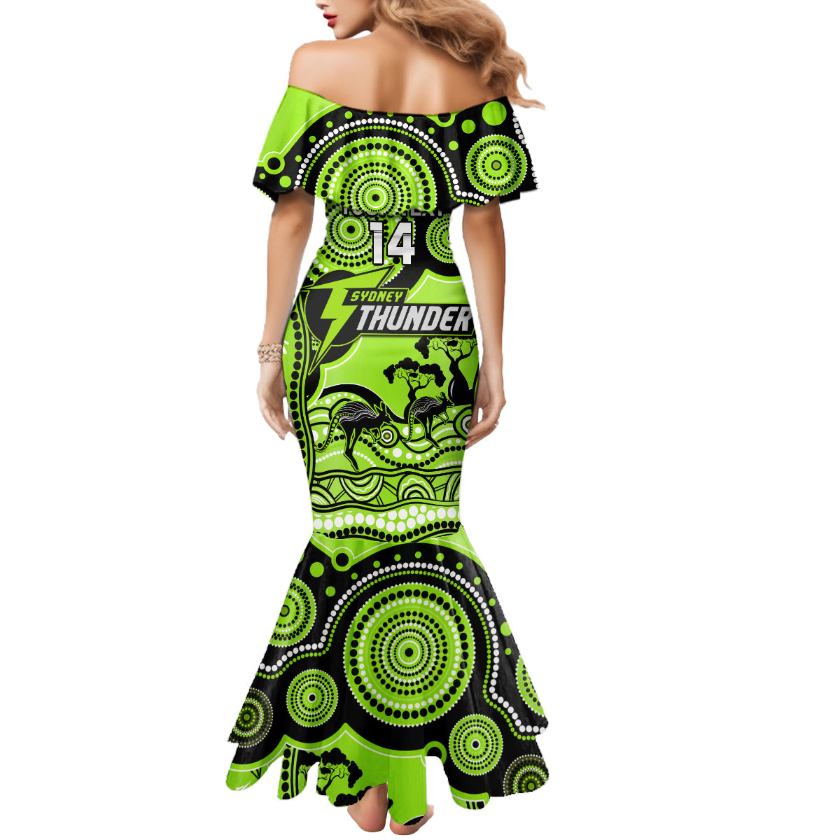 custom-sydney-thunder-cricket-mermaid-dress-happy-australia-day-aboriginal-art