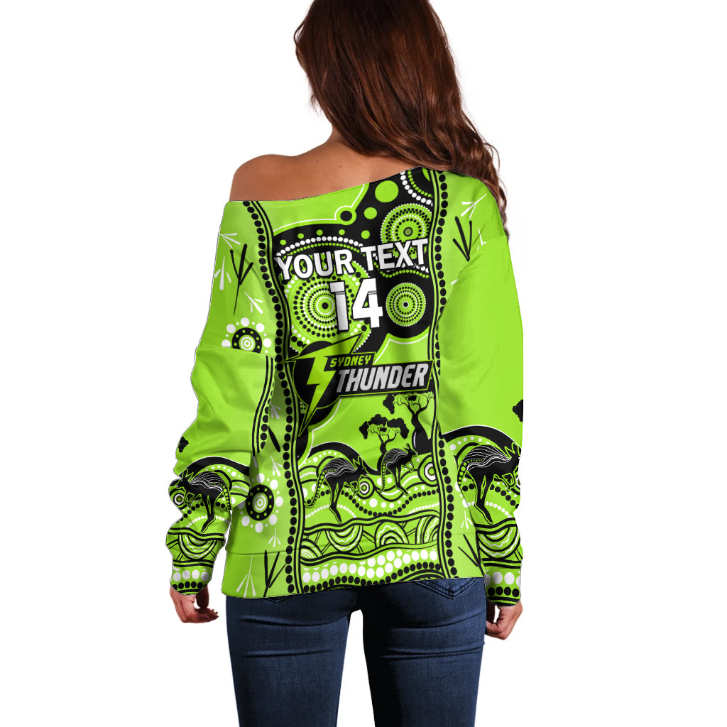 Custom Sydney Thunder Cricket Off Shoulder Sweater Happy Australia Day Aboriginal Art - Vibe Hoodie Shop