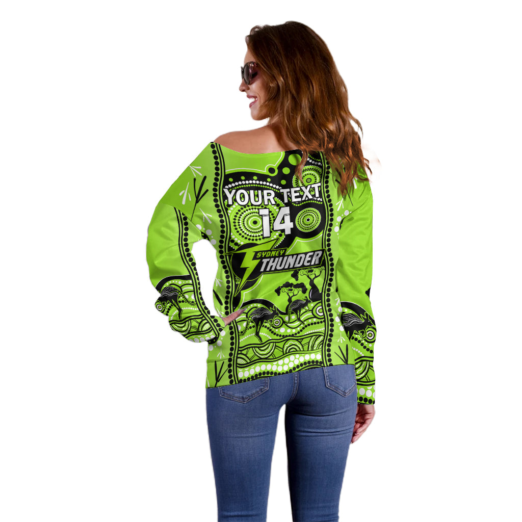 Custom Sydney Thunder Cricket Off Shoulder Sweater Happy Australia Day Aboriginal Art - Vibe Hoodie Shop