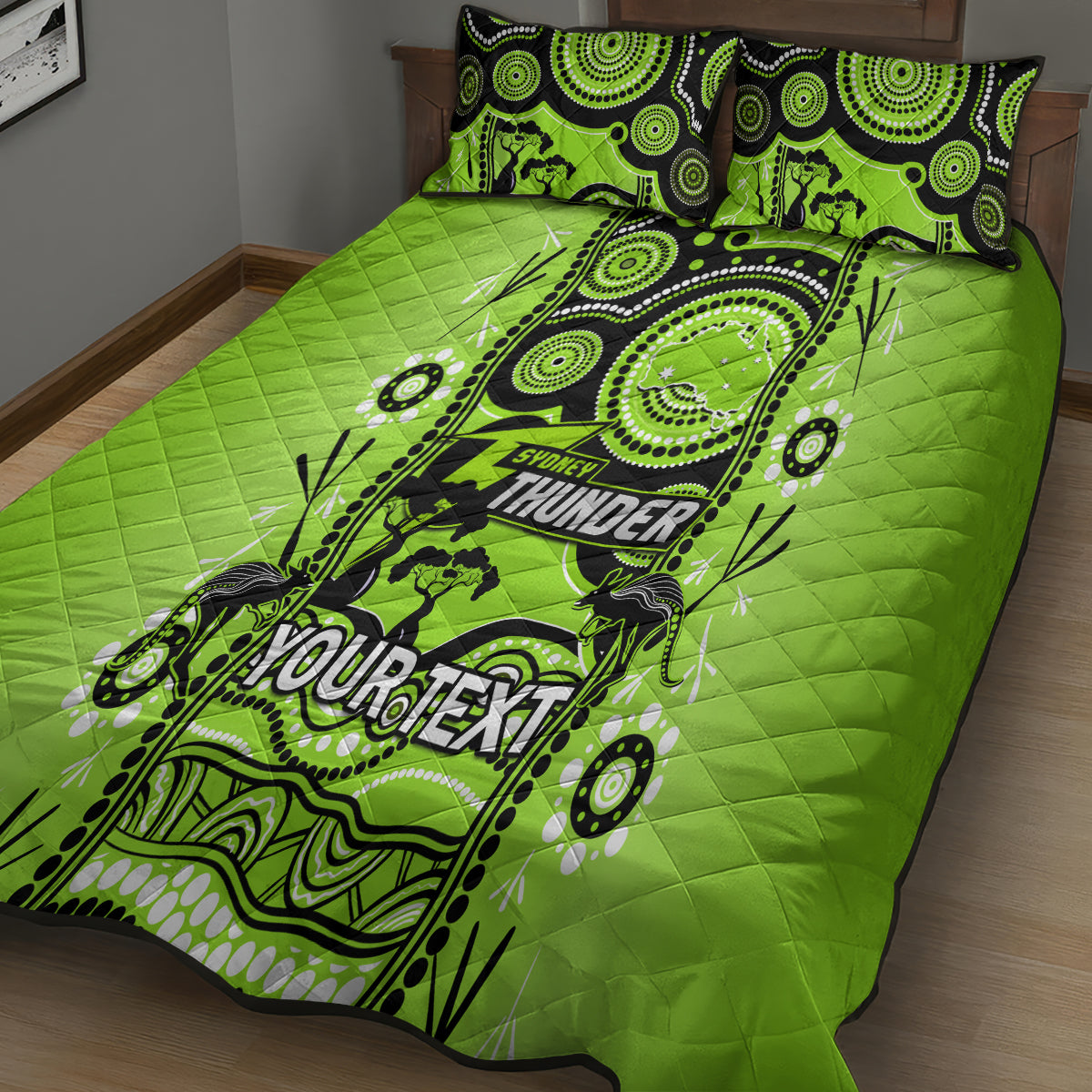 Custom Sydney Thunder Cricket Quilt Bed Set Happy Australia Day Aboriginal Art - Vibe Hoodie Shop