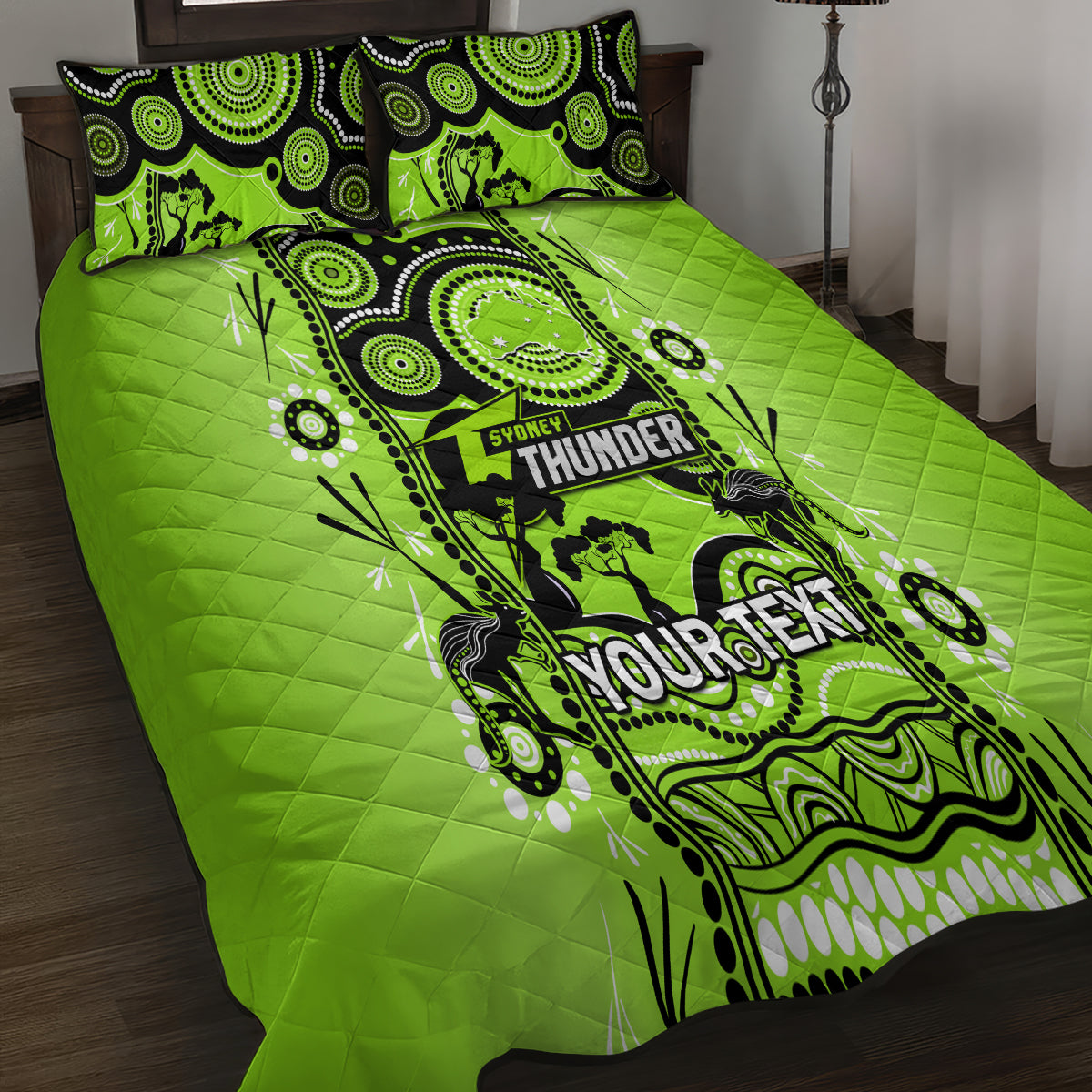 Custom Sydney Thunder Cricket Quilt Bed Set Happy Australia Day Aboriginal Art - Vibe Hoodie Shop