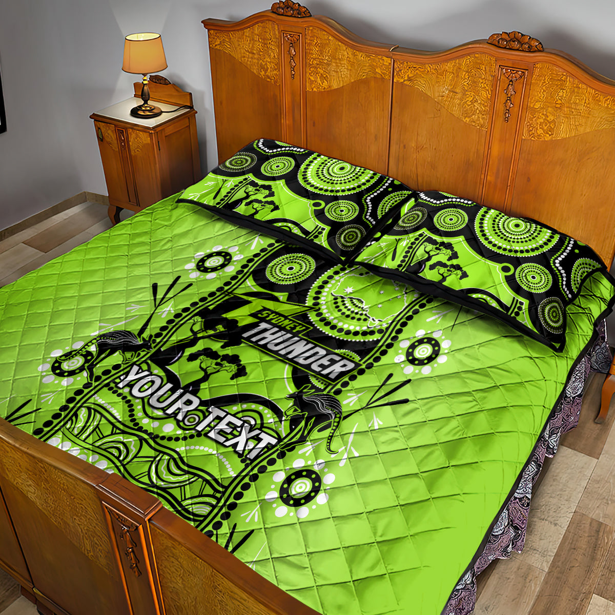 Custom Sydney Thunder Cricket Quilt Bed Set Happy Australia Day Aboriginal Art - Vibe Hoodie Shop