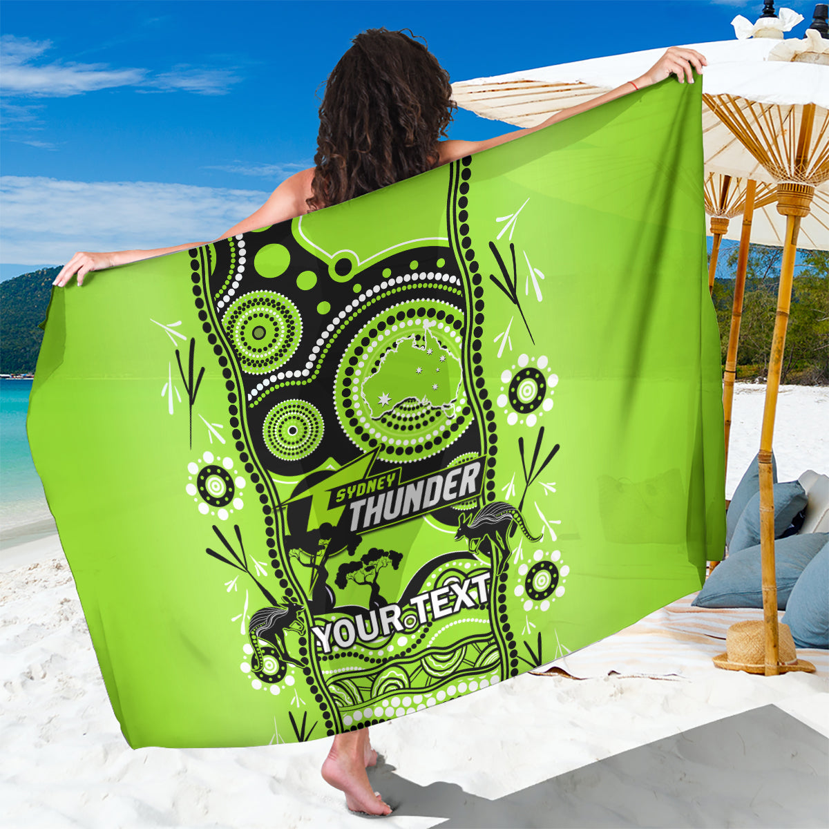 Custom Sydney Thunder Cricket Sarong Happy Australia Day Aboriginal Art - Vibe Hoodie Shop