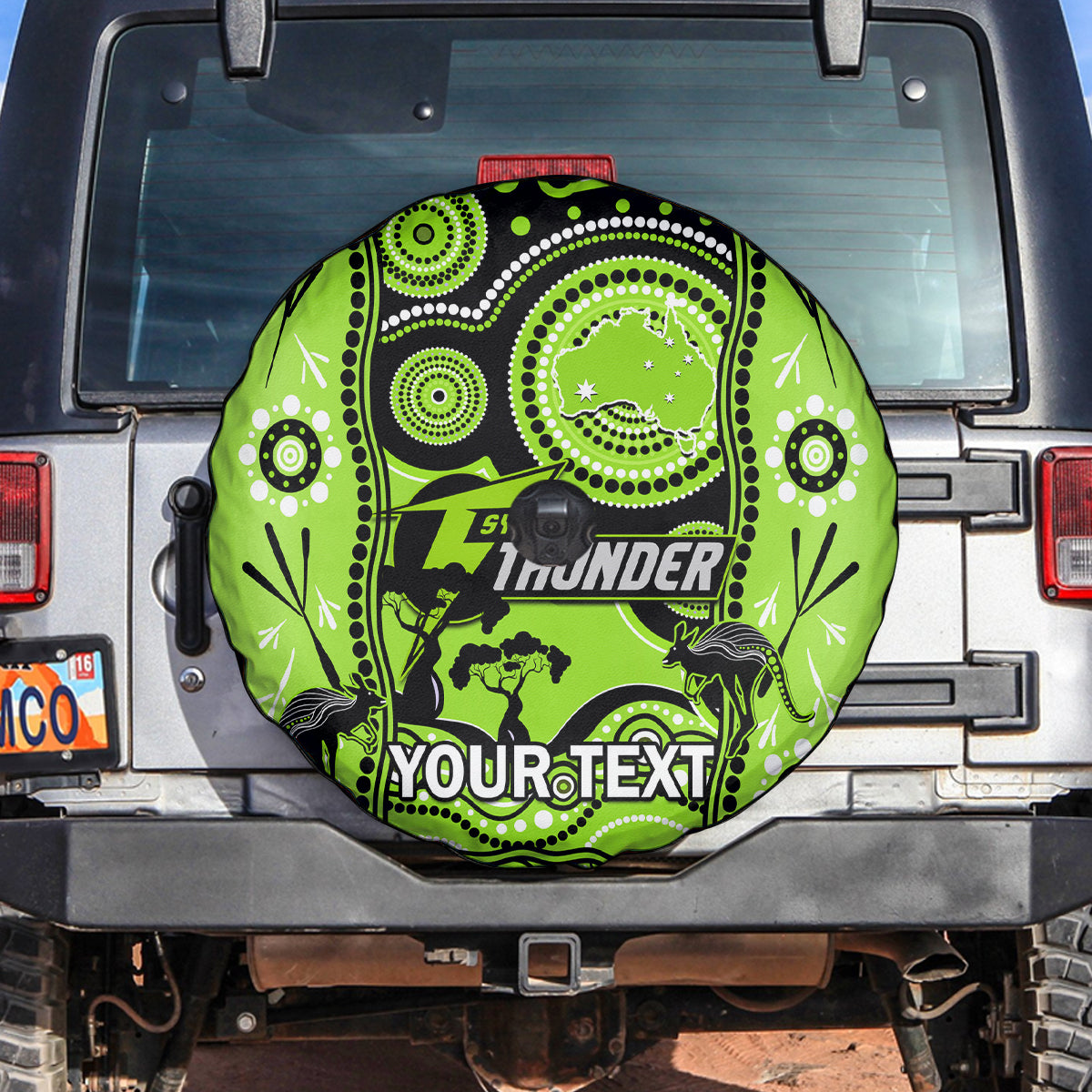 Custom Sydney Thunder Cricket Spare Tire Cover Happy Australia Day Aboriginal Art - Vibe Hoodie Shop