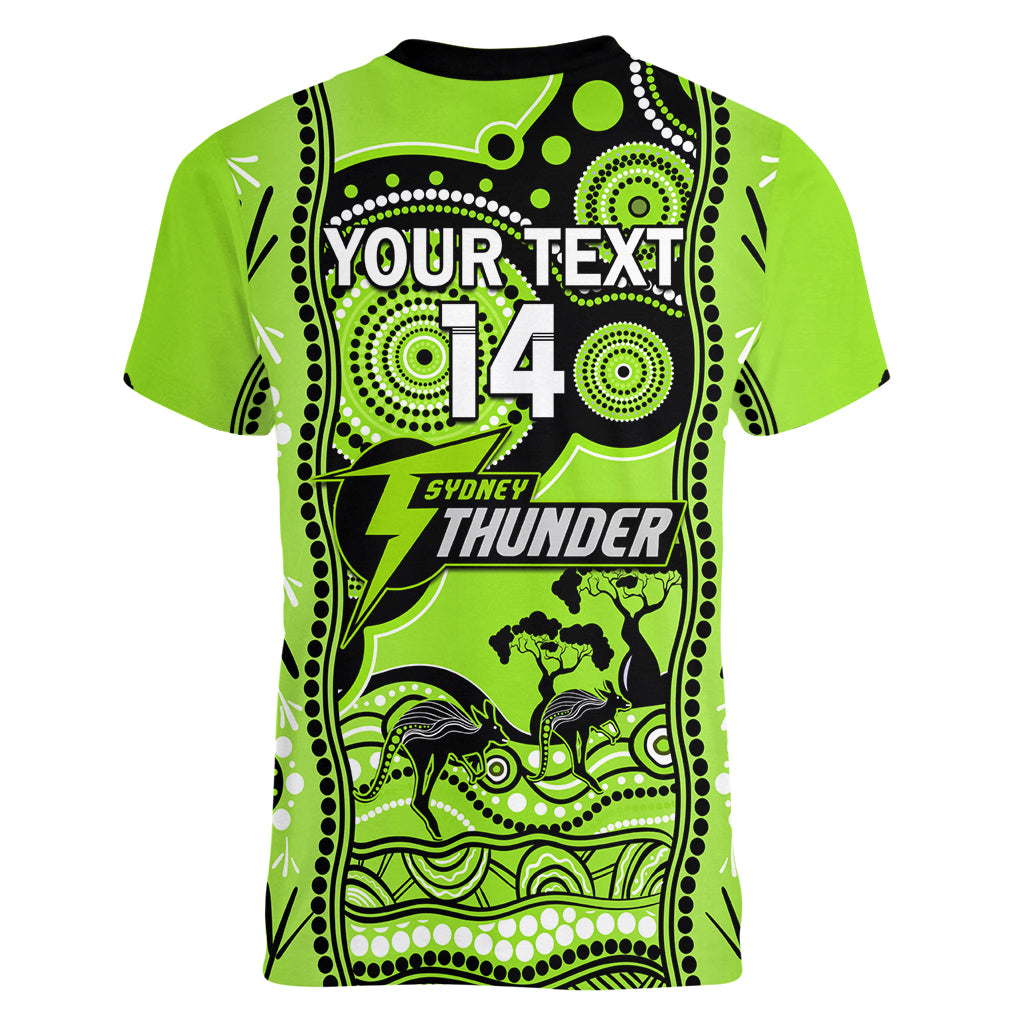 Custom Sydney Thunder Cricket Women V Neck T Shirt Happy Australia Day Aboriginal Art - Vibe Hoodie Shop