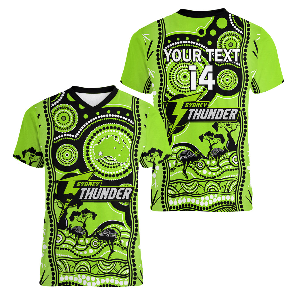 Custom Sydney Thunder Cricket Women V Neck T Shirt Happy Australia Day Aboriginal Art - Vibe Hoodie Shop