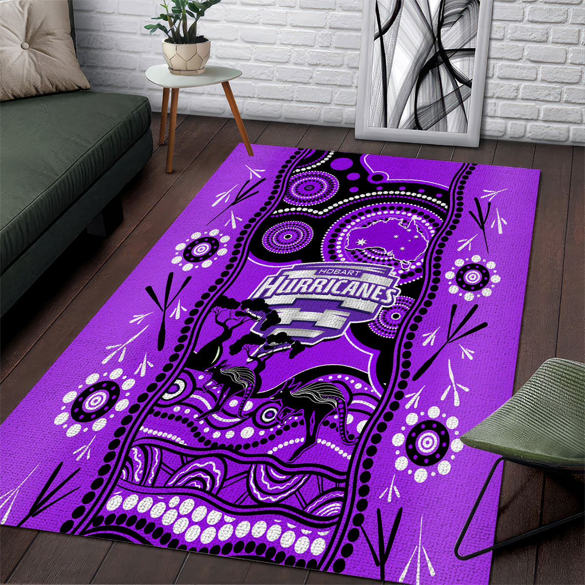 Hobart Hurricanes Cricket Area Rug Happy Australia Day Aboriginal Art - Vibe Hoodie Shop