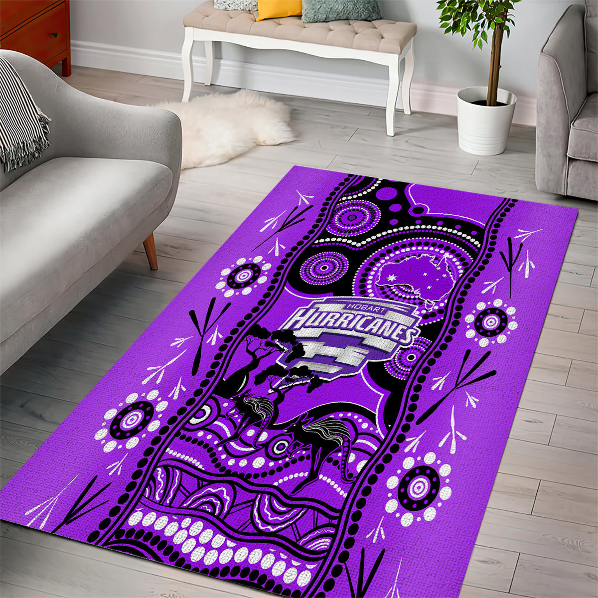 Hobart Hurricanes Cricket Area Rug Happy Australia Day Aboriginal Art - Vibe Hoodie Shop