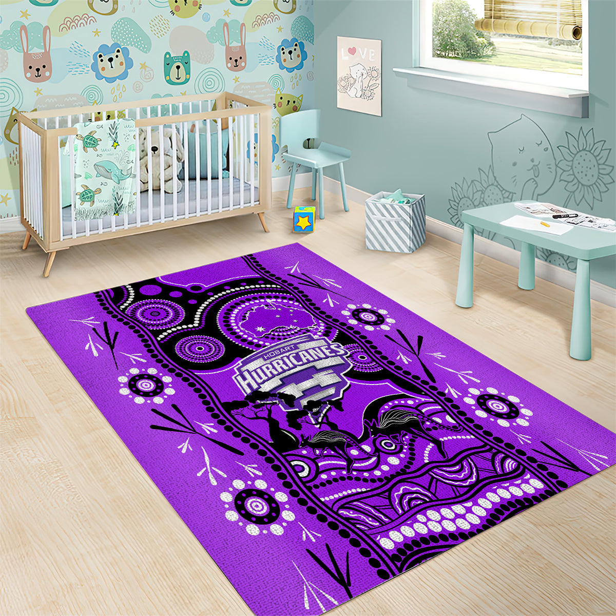 Hobart Hurricanes Cricket Area Rug Happy Australia Day Aboriginal Art - Vibe Hoodie Shop