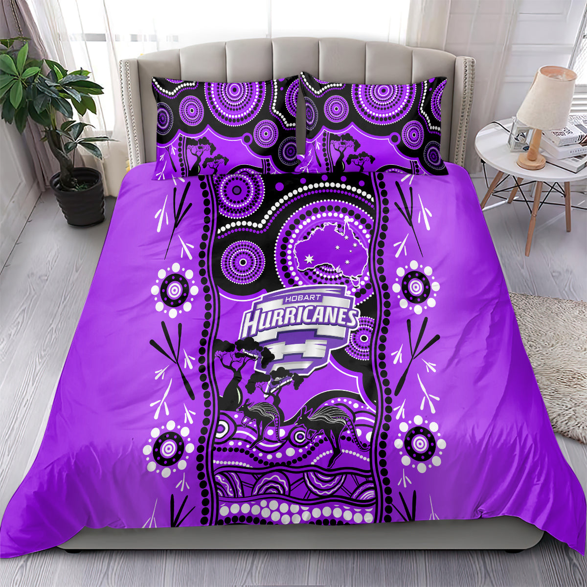 Hobart Hurricanes Cricket Bedding Set Happy Australia Day Aboriginal Art - Vibe Hoodie Shop