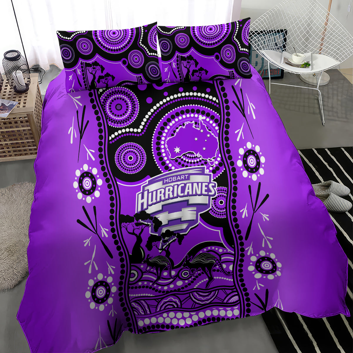 Hobart Hurricanes Cricket Bedding Set Happy Australia Day Aboriginal Art - Vibe Hoodie Shop