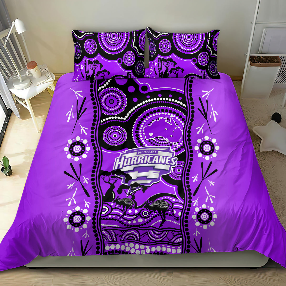 Hobart Hurricanes Cricket Bedding Set Happy Australia Day Aboriginal Art - Vibe Hoodie Shop