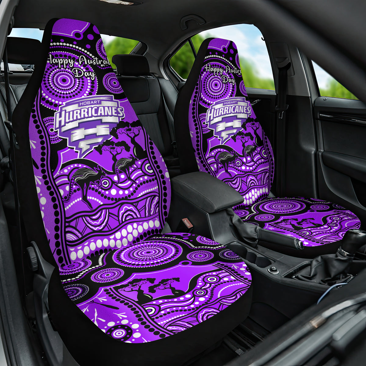 Hobart Hurricanes Cricket Car Seat Cover Happy Australia Day Aboriginal Art - Vibe Hoodie Shop