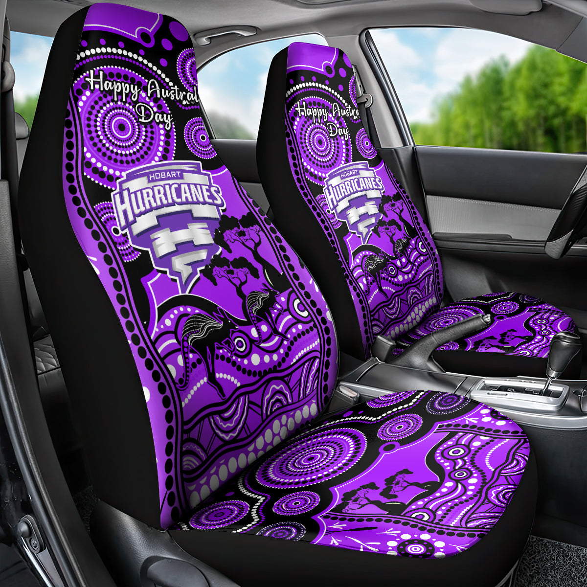 Hobart Hurricanes Cricket Car Seat Cover Happy Australia Day Aboriginal Art - Vibe Hoodie Shop