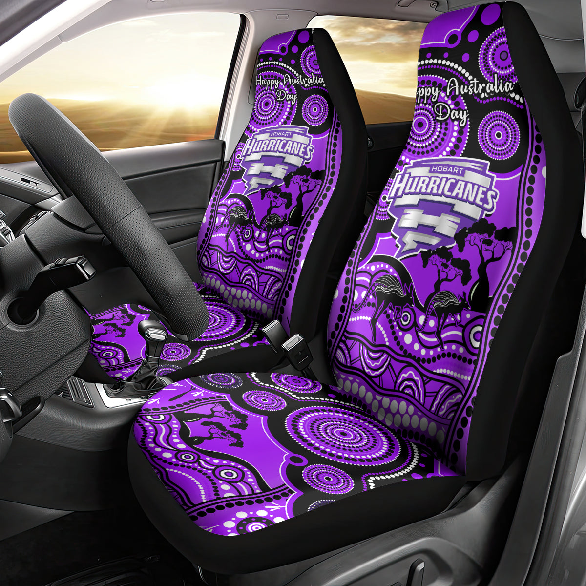 Hobart Hurricanes Cricket Car Seat Cover Happy Australia Day Aboriginal Art - Vibe Hoodie Shop