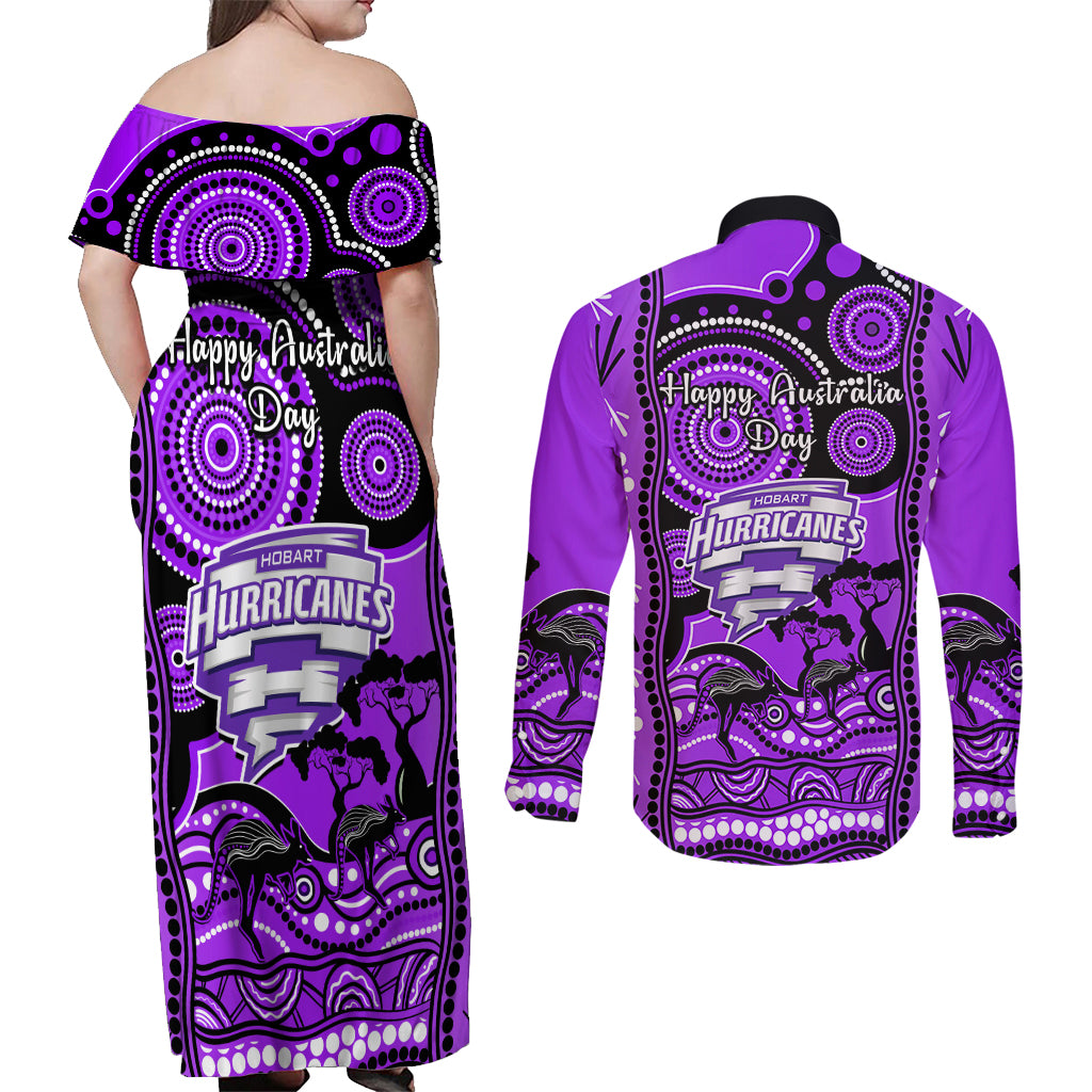 hobart-hurricanes-cricket-couples-matching-off-shoulder-maxi-dress-and-long-sleeve-button-shirt-happy-australia-day-aboriginal-art