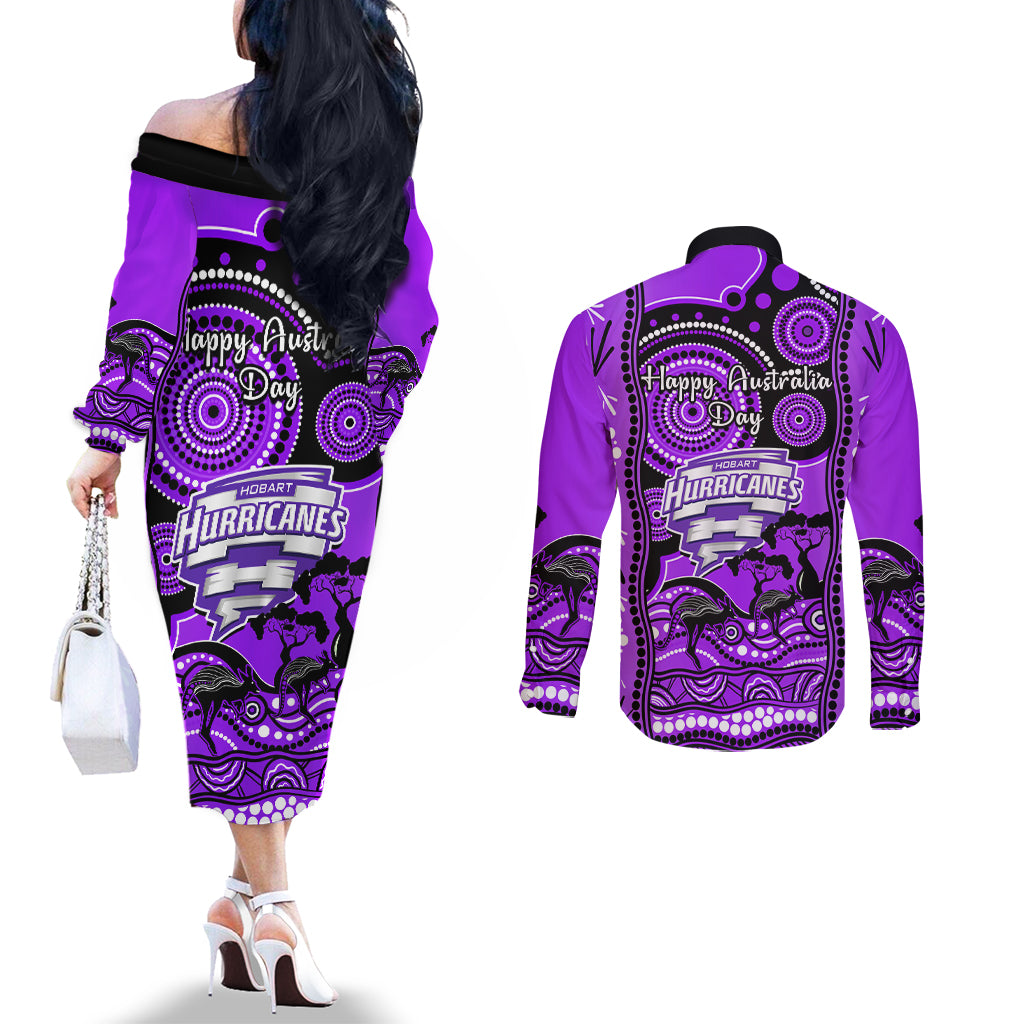 hobart-hurricanes-cricket-couples-matching-off-the-shoulder-long-sleeve-dress-and-long-sleeve-button-shirt-happy-australia-day-aboriginal-art