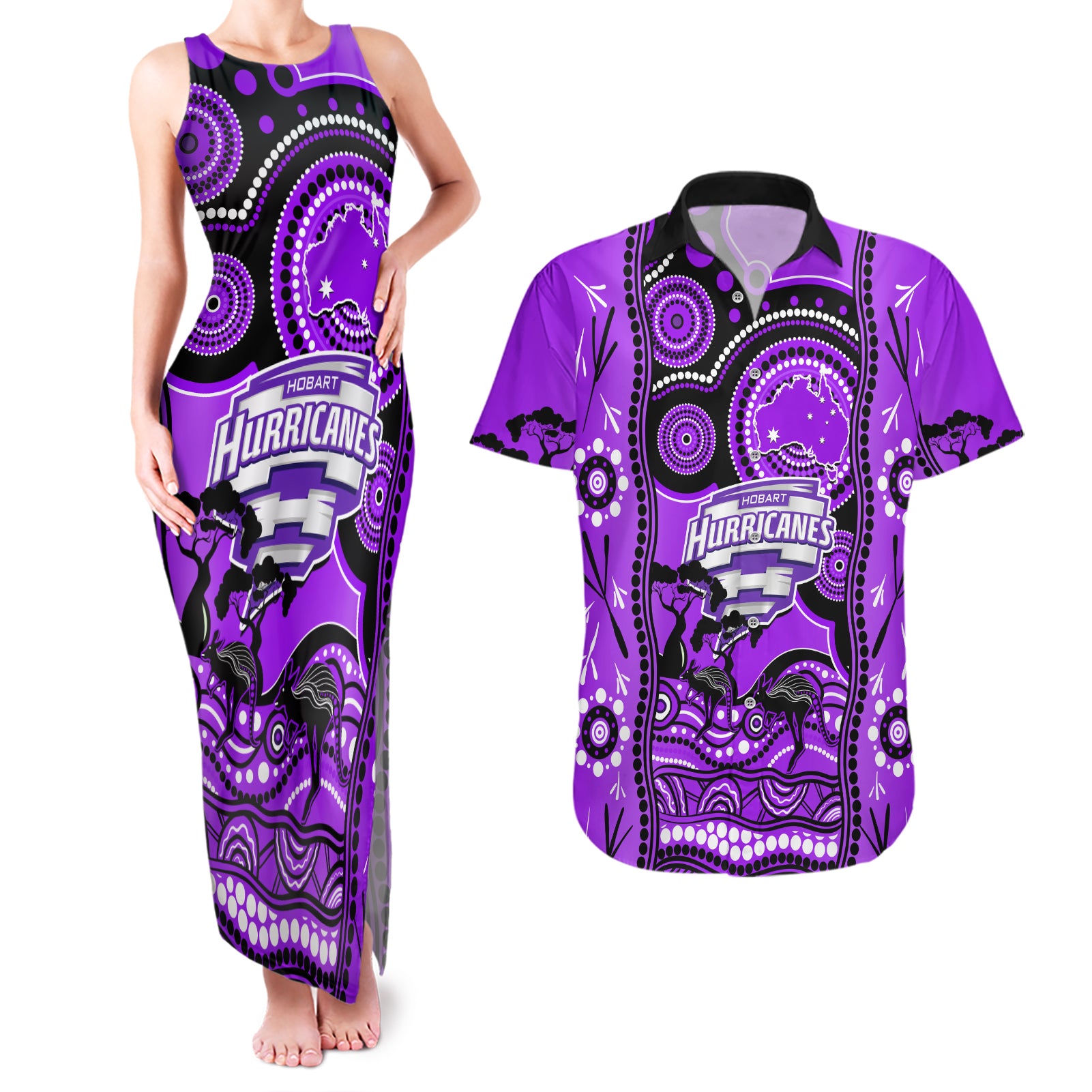 hobart-hurricanes-cricket-couples-matching-tank-maxi-dress-and-hawaiian-shirt-happy-australia-day-aboriginal-art