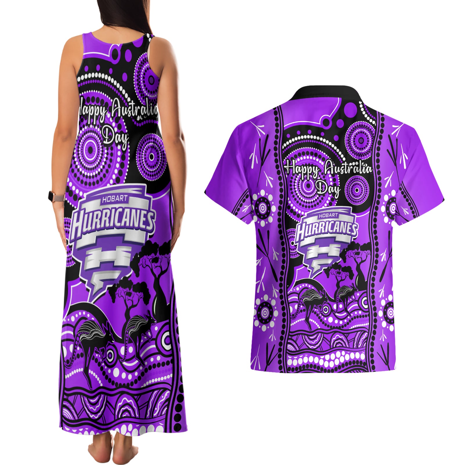 hobart-hurricanes-cricket-couples-matching-tank-maxi-dress-and-hawaiian-shirt-happy-australia-day-aboriginal-art