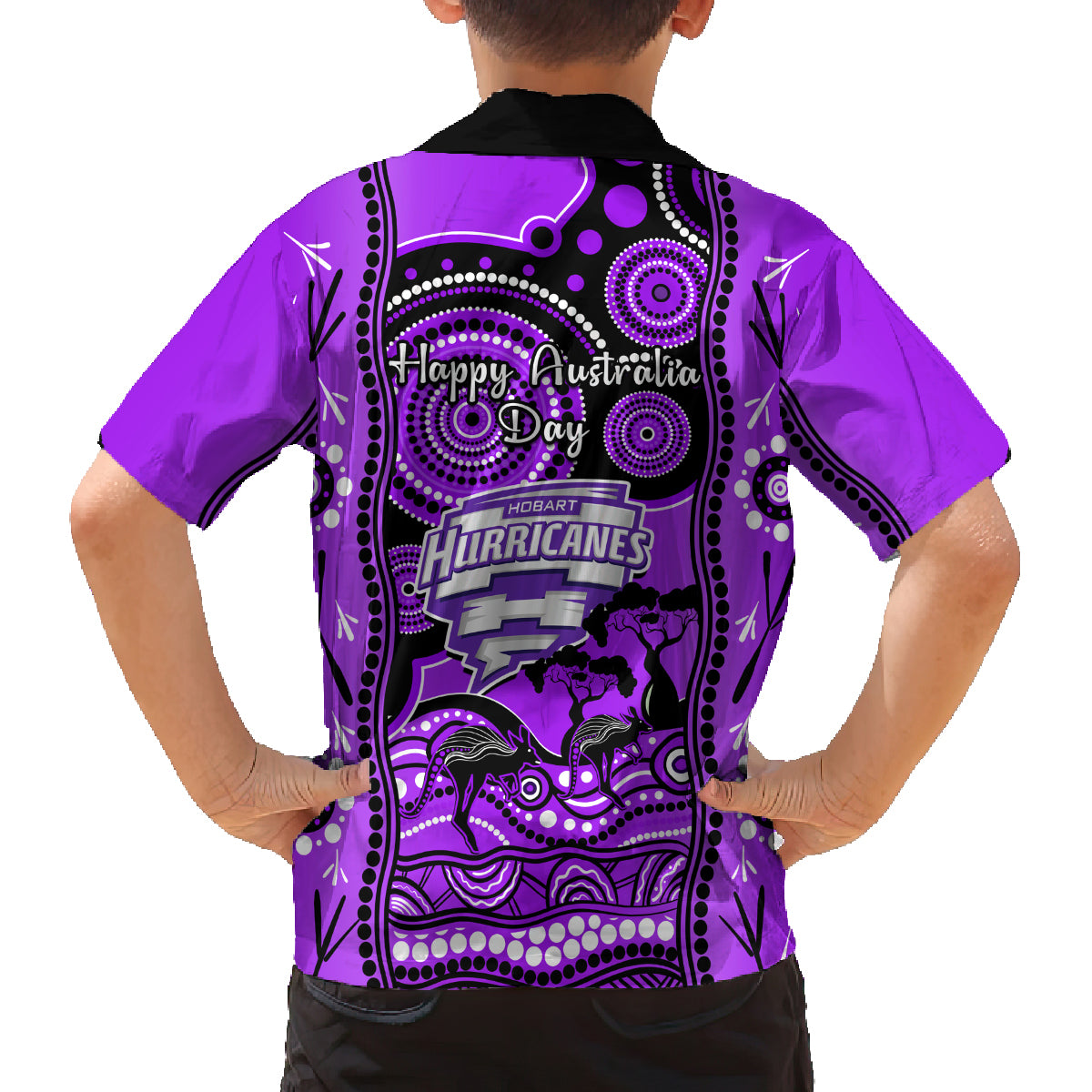 hobart-hurricanes-cricket-family-matching-long-sleeve-bodycon-dress-and-hawaiian-shirt-happy-australia-day-aboriginal-art