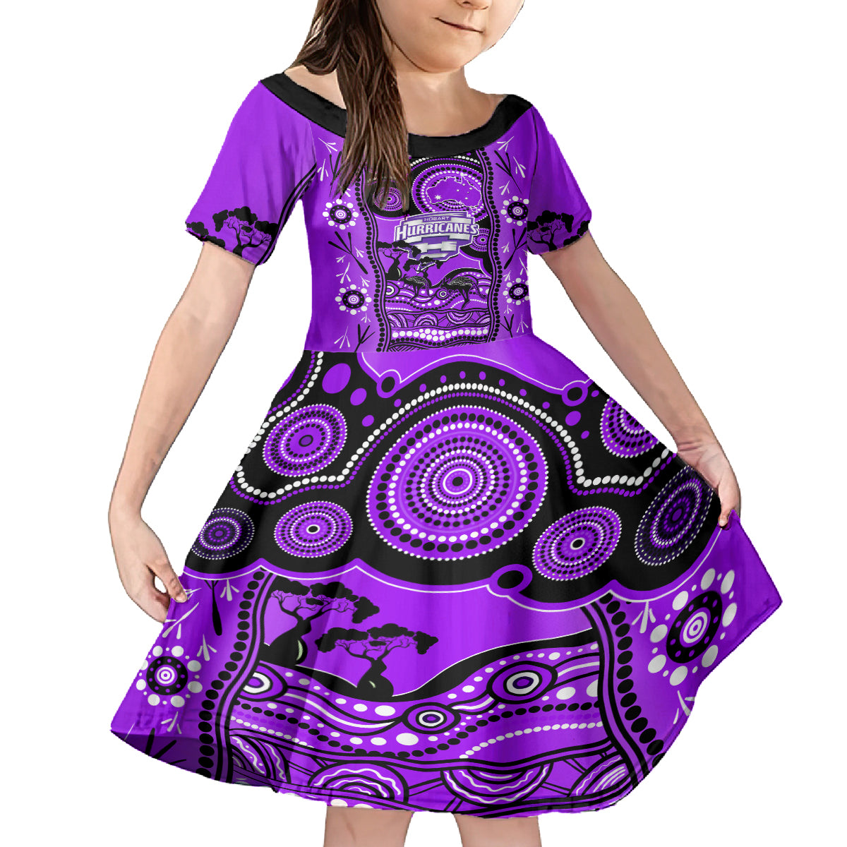 hobart-hurricanes-cricket-family-matching-long-sleeve-bodycon-dress-and-hawaiian-shirt-happy-australia-day-aboriginal-art